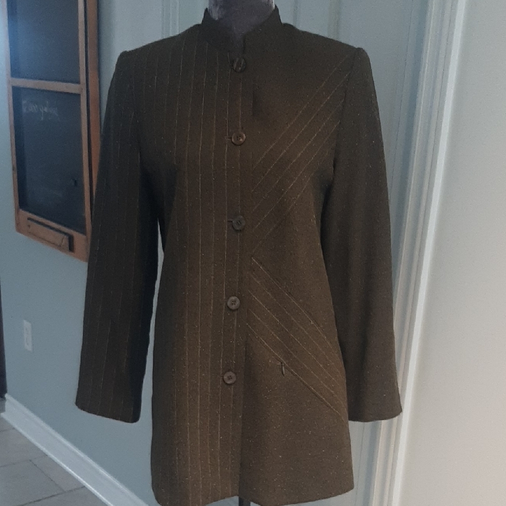 2 BDL💖VINTAGE Simon Chang NAVY➕GREEN/BROWN LINED TUNIC LENGTH JACKETS Sz 6, 8 - Picture 10 of 16